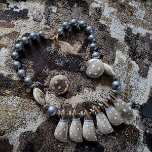 Vintage Bib Choker Made in Japan Painted Ceramic necklace and earrings set